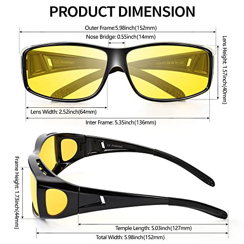 URUMQI Gafas de conducción de visión nocturna que se ajustan a las gafas para hombres y mujeres, gafas nocturnas polarizadas antideslumbrantes HD lente amarilla