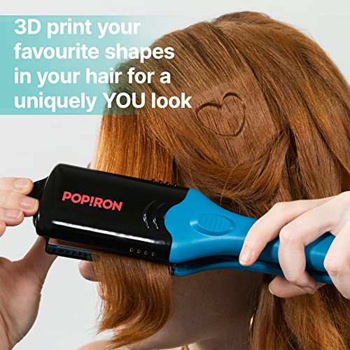 Plancha de pelo PopIron y plancha de impresión de pelo con imagen 3D: viene con 5 placas diferentes que incluyen plancha de pelo, rizador y 3 formas divertidas. Herramienta caliente perfecta para arte del cabello o cabello de festival.