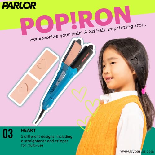 Plancha de pelo PopIron y plancha de impresión de pelo con imagen 3D: viene con 5 placas diferentes que incluyen plancha de pelo, rizador y 3 formas divertidas. Herramienta caliente perfecta para arte del cabello o cabello de festival.