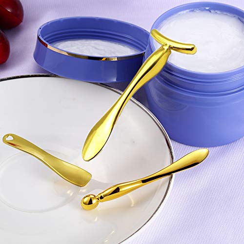 GOERTI 3Pcs Metal Eye and Face Cream Applicator Stick Cosmetics Spoon Spatula, Massager Tool for Facial Massage, Under Eye Roller Reduce Puffiness