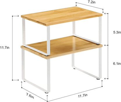 PRODUCTO 511 NEX Organizador de estantes para mostrador y gabinete de cocina de bambú, apilable y expandible, juego de 4, blanco y natural