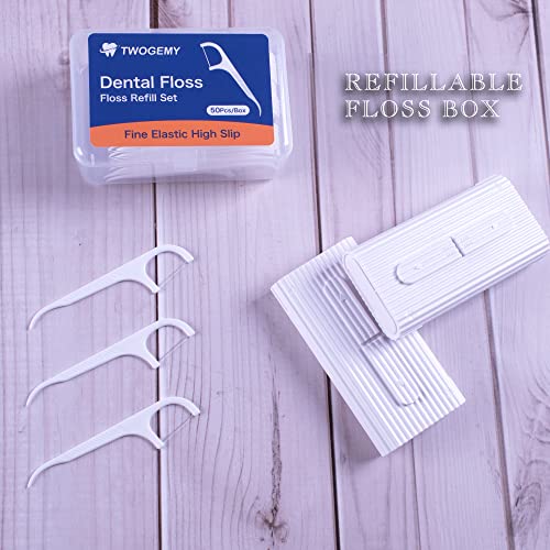 TWOGEMY Dental Floss, 2 Pack 10 Count and 50 PCS/Box, Total Package of 70 Picks Adult Floss in Set Meal. The Perfect Portable Flossing Travel Set for Cleaning Teeth and Oral Care.(White 2+1)