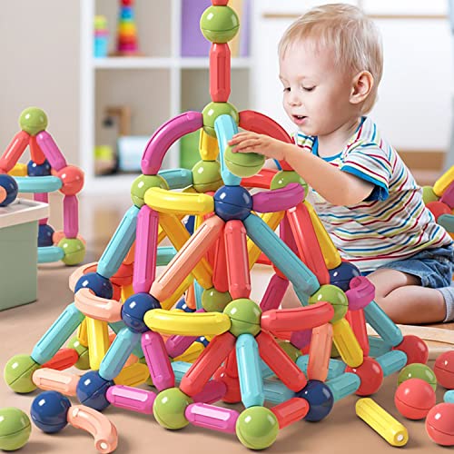 PRODUCTO 43 BAKAM Magnetic Building Blocks for Kids Ages 4-8, STEM Construction Toys for Boys and Girls, Large Size Magnetic Sticks and Balls Game Set for Kid’s Early Educational Learning (64PCS)