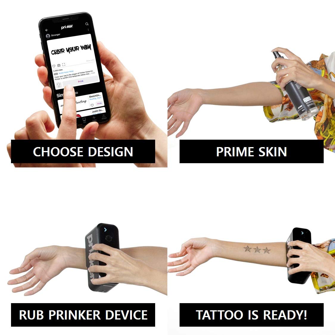 PRODUCTO 596 Paquete de dispositivo de tatuaje temporal Prinker S para sus tatuajes personalizados instantáneos con tinta negra cosmética premium - Compatible con dispositivos iOS y Android
