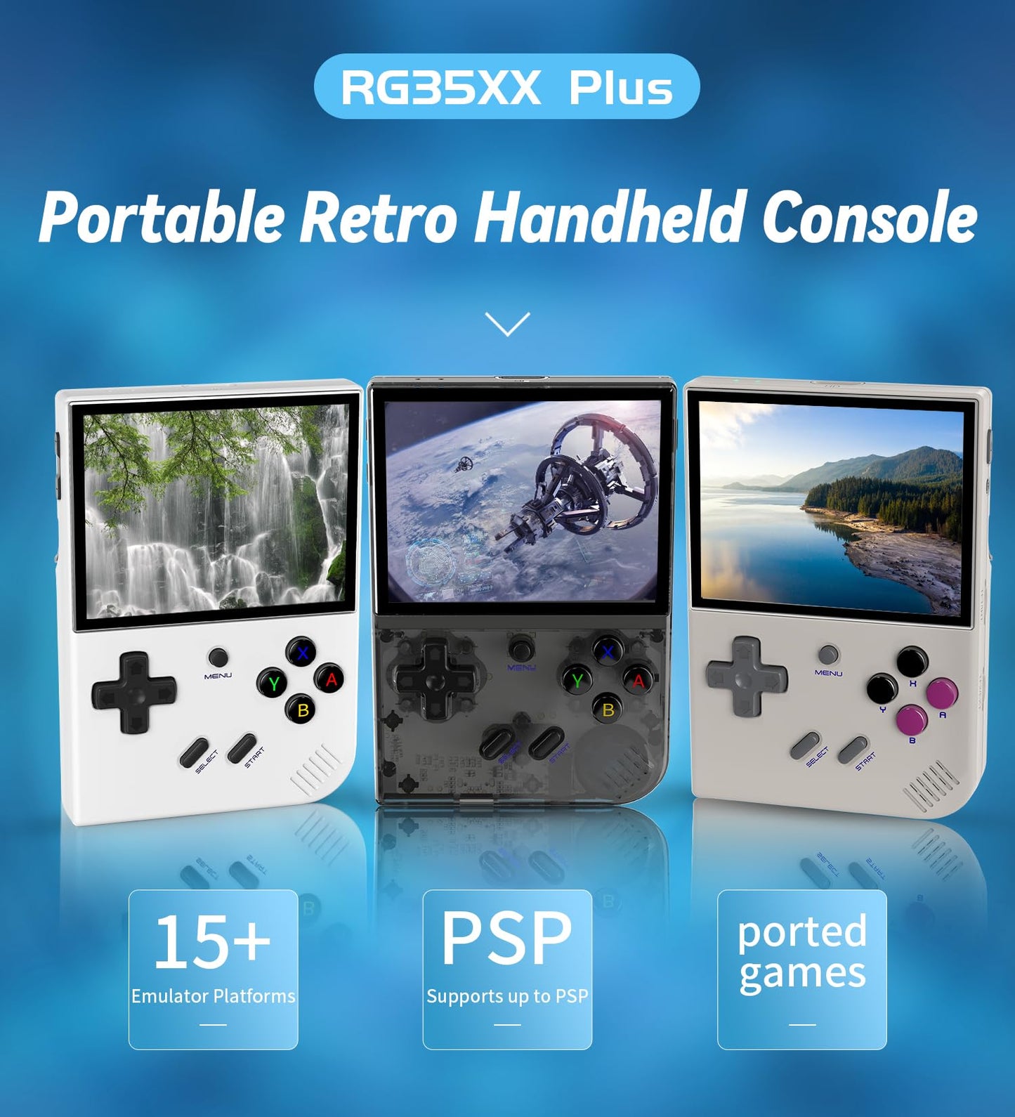 PRODUCTO 526 RG35XX Plus Linux Consola de juegos portátil Pantalla IPS de 3,5'', 35xx Plus con una tarjeta 64G 6900 juegos precargados, RG35XX Plus admite 5G WiFi Bluetooth HDMI y salida de TV Batería de 3300 mAh