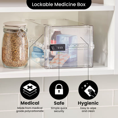 PRODUCTO 507 Lockabox One™ | Caja de almacenamiento compacta e higiénica con cerradura para alimentos, medicamentos, tecnología y seguridad en el hogar | Talla única 12 x 8 x 6,6 pulgadas externamente (Cristal)