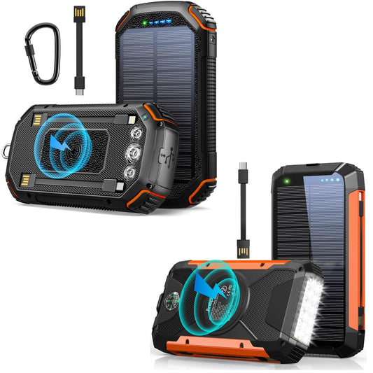 PRODUCTO 394 Jinepin Paquete de 2 cargadores de teléfono solar Power Bank 36000mAh y 38600mAh Cargador de batería inalámbrico con energía solar Batería de respaldo externa (naranja)