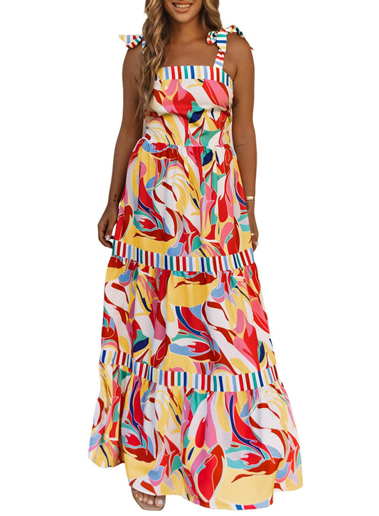 PRODUCTO 538 AlvaQ Vestido largo de verano de cintura alta para mujer, vestido largo con tirantes finos, vestido de sol, multicolor, mediano