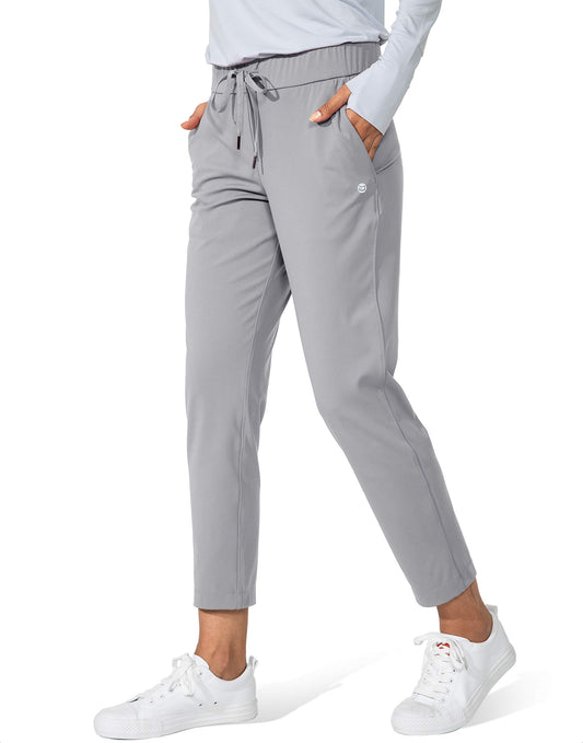PRODUCTO 561 G Gradual Pantalones de mujer con bolsillos profundos 7/8 elásticos para mujer atlética, golf, salón, trabajo (gris claro, mediano)