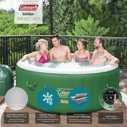 PRODUCTO 149 Spa inflable con bañera de hidromasaje Coleman SaluSpa | Jacuzzi portátil con sistema de agua caliente y 140 chorros de burbujas | Se adapta hasta 4 personas