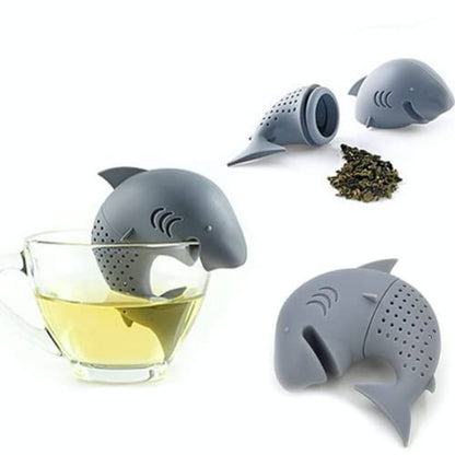 Infusor de té reutilizable, juego de filtros de té de silicona con animales cortados para té de hojas sueltas, taburete divertido con elefante, búho, ardilla y tiburón (gris)