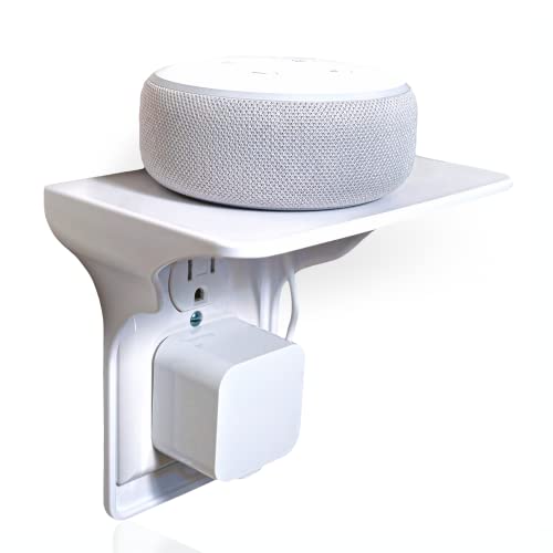 BeraTek Industries Storage Theory Power Perch - Estante para toma de corriente - Organizador de baño Smart Home Essentials - Estantes de pared para cepillo de dientes, eco, parlantes, soporte para teléfono celular - Blanco - 1 unidad