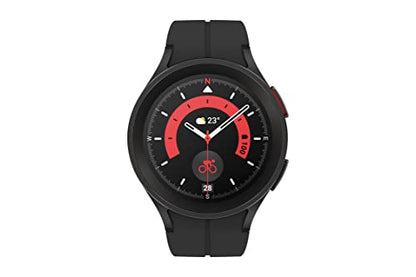 SAMSUNG Galaxy Watch 5 Pro 45mm Reloj Inteligente Bluetooth, Cuerpo, Salud, Fitness, Sueño, Rastreador de Ritmo Cardíaco, Batería Mejorada, Cristal de Zafiro, Seguimiento de Ruta GPS, Marco de Titanio, Versión EE. UU., Negro