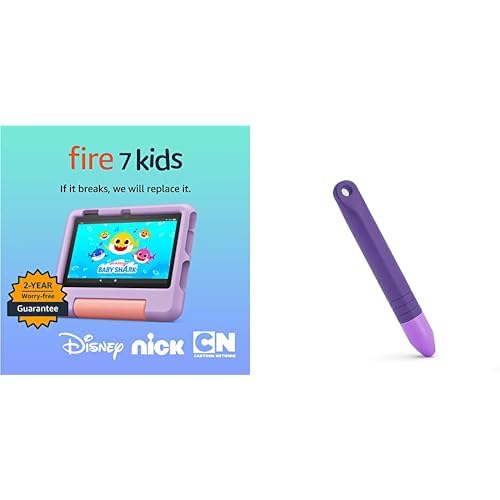 Tableta Fire 7 para niños (16 GB, violeta) + lápiz óptico para niños