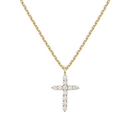 PAVOI Collar de cruz chapado en oro de 14 quilates para mujer | Colgante Cruz | Collares de oro para mujer