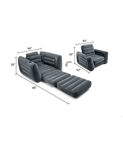 INTEX 66551EP Inflatable Pull-Out Chair: Built-in Cupholder – Velvety Surface – 2-in-1 Valve – Folds Compactly – 89" x 46" x 26"