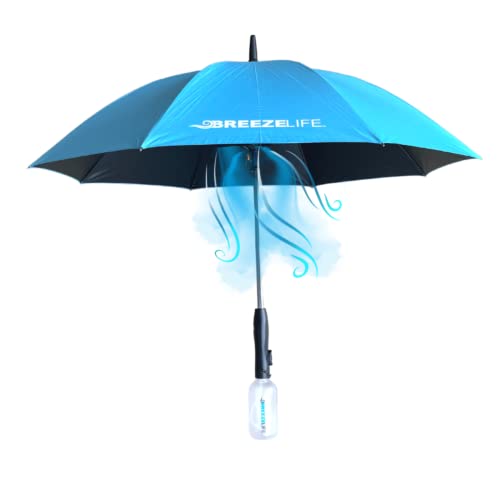 PRODUCTO 83 Paraguas Breeze Life UPF 50+ con ventilador integrado y sistema Mister. Paraguas perfecto para golf, playa, festivales, parques de atracciones, paseos traseros o cualquier lugar donde desee mantenerse fresco. (azul)