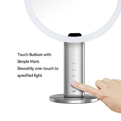 EKO iMira Espejo de maquillaje iluminado con sensor de 8 pulgadas con aumento 5X, espejo compacto de viaje magnetizado desmontable 10X, espejo de tocador recargable e inalámbrico, blanco