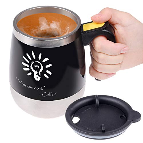Self stirring coffee mug - Automatic mixing stainless steel cup - To stir your coffee, tea, hot chocolate, milk, protein shake, bouillon, etc. - Ideal for office, school, gym, home - 400 ml / 13.5 oz