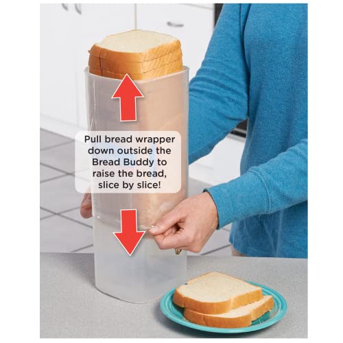 PRODUCTO 117 Buddeez Bread Buddy Bread Box - Contenedor de almacenamiento de pan fresco, dispensador de pan de sándwich de plástico, tapa roja, paquete de 1