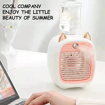 2022 Ventilador de aire acondicionado portátil para niños, mini enfriador de aire evaporativo recargable en 3 velocidades, ventilador de aire acondicionado personal USB y humidificador para el dormitorio de la oficina en casa (rosa)