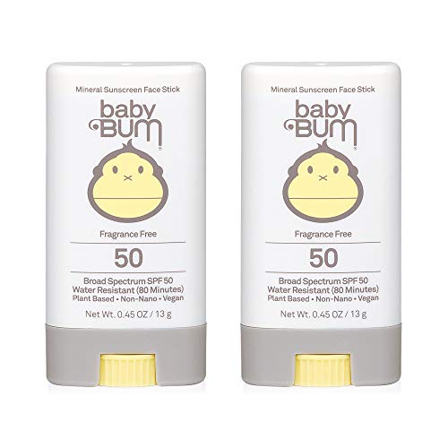 Baby Bum Protector solar mineral en barra facial - SPF 50 - Protección facial y corporal UVA, UVB - Sin fragancia, seguro para pieles sensibles - Tamaño de viaje 0.45 onzas (paquete de 2)