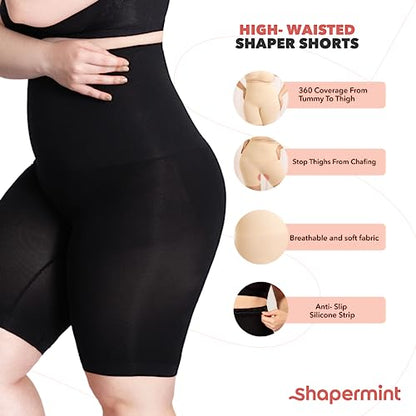 SHAPERMINT Pantalones cortos moldeadores de cintura alta - Fajas para mujer Control de barriga Talla pequeña a grande Negro XXXL