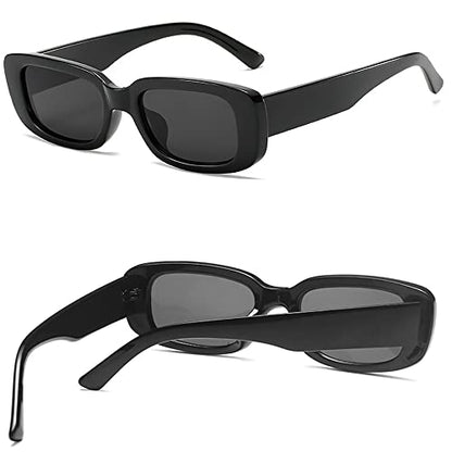 Tskestvy 2 Pack Square Rectangle Sunglasses for Women Men Y2K Retro Trendy Vintage Glasses 90S Cute Aesthetic (Black and Tortoiseshell)