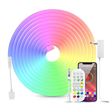 AIMENGTE Tira de luces LED RGB, tira de luz de neón Bluetooth de 16.4 pies multicolor, control remoto y aplicación, sincronización de música, luces LED que cambian de color para dormitorio