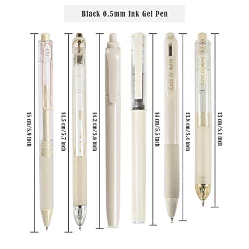 BAYTORY 5 bolígrafos de gel y 1 resaltador, bolígrafo de tinta de secado rápido, punta fina negra de 0,5 mm, bolígrafo retráctil estético, escritura suave para tomar notas en diario (beige)