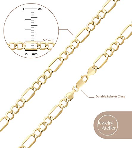 Colección de collares de cadena de oro Jewelry Atelier – Collares de cadena Figaro rellenos de oro amarillo macizo de 14 quilates para mujeres y hombres con diferentes tamaños (2,8 mm, 3,7 mm, 4,7 mm, 5,6 mm)