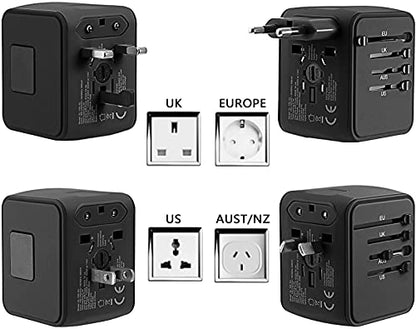 Adaptador de viaje internacional Adaptador de corriente universal en todo el mundo Todo en uno 4 USB con enchufe eléctrico Perfecto para países europeos de EE. UU., UE, Reino Unido y AU 160 (negro)