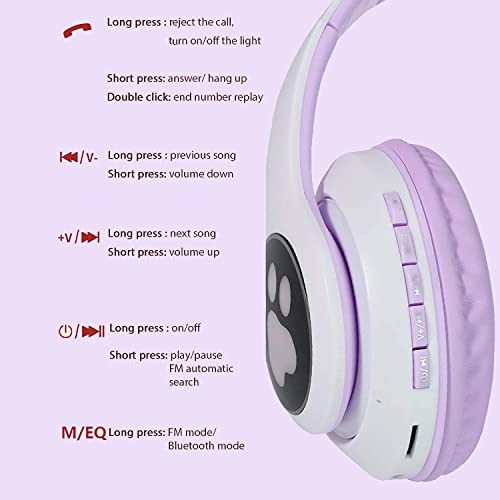 TOKANI Auriculares inalámbricos con micrófono, Bluetooth con orejas de gato para niños, adolescentes, adultos, niñas y mujeres (púrpura)