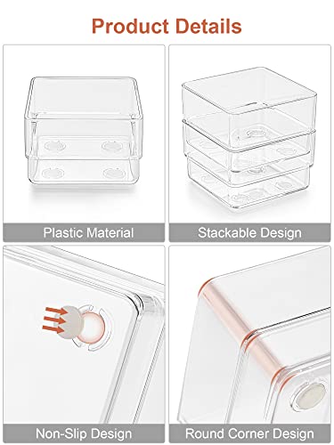 SMARTAKE 22-Piece Drawer Organizer with Non-Slip Silicone Pads, 4-Size Clear Desk Drawer Organizer Trays Storage Tray for Makeup, Jewelries, Utensils in Bedroom Dresser, Office and Kitchen, Clear