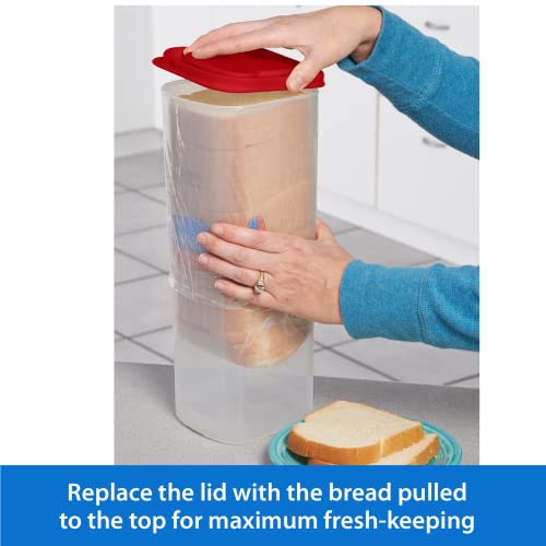 PRODUCTO 117 Buddeez Bread Buddy Bread Box - Contenedor de almacenamiento de pan fresco, dispensador de pan de sándwich de plástico, tapa roja, paquete de 1