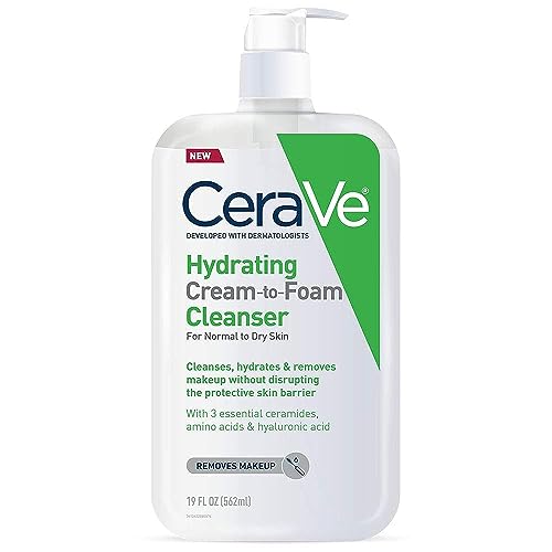Limpiador hidratante de crema a espuma CeraVe | Desmaquillante hidratante y lavado facial con ácido hialurónico | Sin fragancia, no comedogénico | 19 onzas líquidas