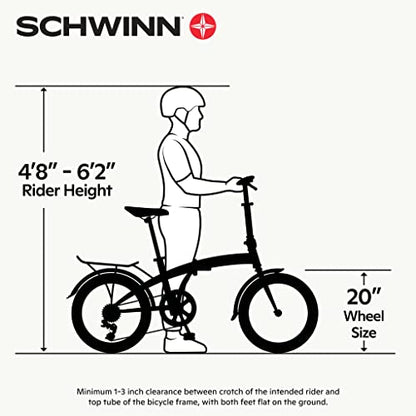 Schwinn Hinge Adult Folding Bike, Mens and Womens, 20-inch Alloy Wheels, Single Speed Drivetrain, Rear Cargo Rack, Carrying Bag Included for Storage, Grey