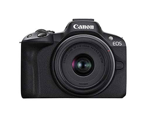 Cámara de vlogging sin espejo Canon EOS R50 (negra) con lente RF-S18-45 mm F4.5-6.3 is STM, 24,2 MP, vídeo 4K, detección y seguimiento de sujetos, compacta, conexión a teléfono inteligente, creador de contenidos