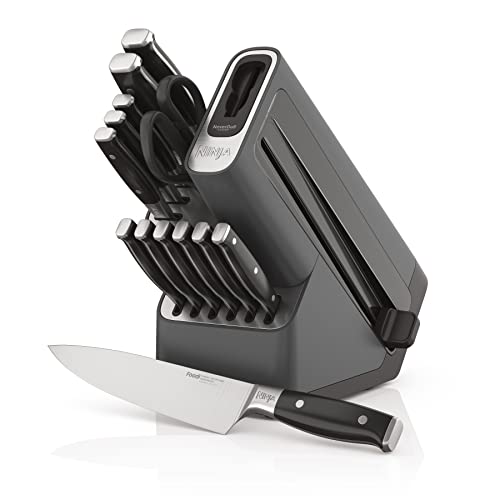 Ninja K32014 Foodi NeverDull Premium Knife System, juego de bloques de cuchillos de 14 piezas con afilador incorporado, cuchillos alemanes de acero inoxidable, negro
