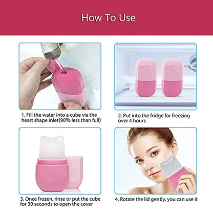 Ice Roller for Face and Eye ,Upgrated Diamond Ice Face Roller,Facial Beauty Ice Roller Skin Care Tools, Ice Facial Cube, Gua Sha Face Massage, Silicone Ice Mold for Face Beauty (Red)