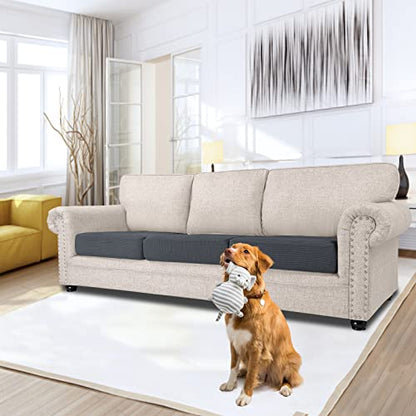 KSK Fundas de cojín elásticas para sofá, fundas para asientos de sofá, protectores de muebles con parte inferior elástica (gris oscuro, funda de cojín para sofá de 3 piezas)