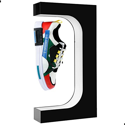 Coolha Expositor flotante de zapatos Soporte magnético levitante para zapatillas con luz LED de rotación de 360° Función de protección anticaída doble para publicidad, exposición, tienda
