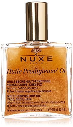 NUXE Huile Prodigieuse Shimmer Multi-Purpose Dry Oil - Luxurious Radiant Glow and Hydration for Face, Body & Hair, 3.3 Fl Oz