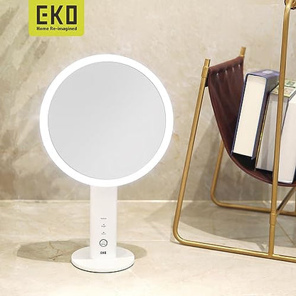 EKO iMira Espejo de maquillaje iluminado con sensor de 8 pulgadas con aumento 5X, espejo compacto de viaje magnetizado desmontable 10X, espejo de tocador recargable e inalámbrico, blanco