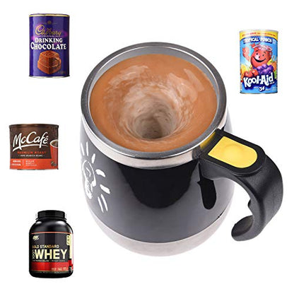Self stirring coffee mug - Automatic mixing stainless steel cup - To stir your coffee, tea, hot chocolate, milk, protein shake, bouillon, etc. - Ideal for office, school, gym, home - 400 ml / 13.5 oz