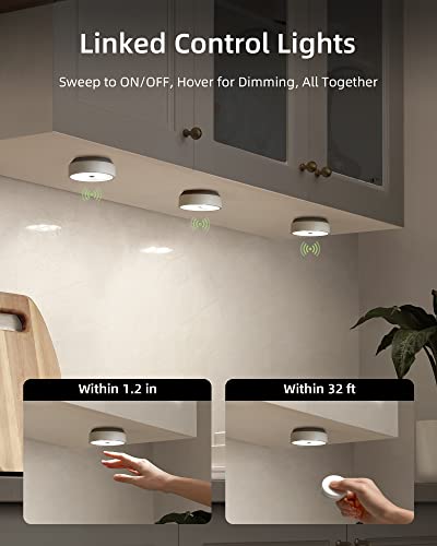 EZVALO Puck Lights con control remoto, LED recargable con pilas, inalámbrico, control de grupo, iluminación regulable debajo del gabinete/encimera, luz de armario (paquete de 6)
