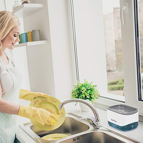 Dispensador de jabón para platos con soporte para esponja, el más nuevo dispensador de bomba de jabón para lavavajillas 2 en 1 para fregadero de cocina, 12,5 onzas