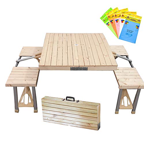 STONCEL Folding Table and Chairs Set, Portable Picnic Table with 4 Seats for Outdoor Camping Picnic BBQ, Party and Dining(Wooden)