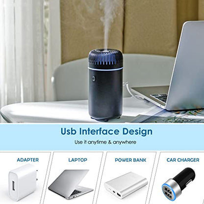 Difusor de coche Humidificador Aromaterapia Difusor de aceite esencial USB Cool Mist Mini difusor portátil para coche, hogar, oficina, dormitorio (negro)