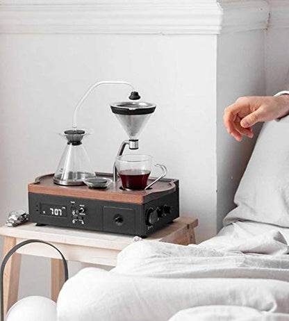 Barisieur Coffee Alarm Clock Cafetera - 2 onzas, Nogal Negro